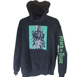 Attack On Titan Anime Hoodie Sweatshirt Mens Small Black Front And Back Design